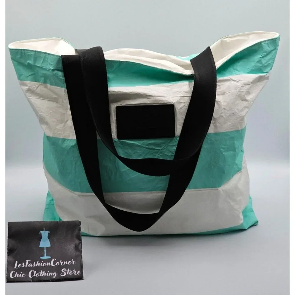 Aloha Collection Women's Aqua White Striped Splash-Proof Tote Bag Sz L 2559 - Picture 2 of 13